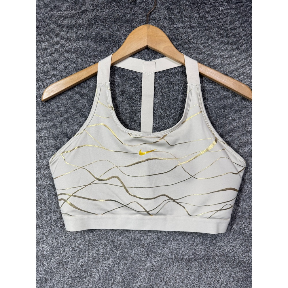 Nike Sports Bra Womens XL Cream Gold Metallic Wave T-Back Dri-FIT AJ5687-121